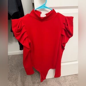 Red Ruffled Long Sleeve Bodysuit